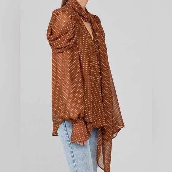 Acler Swansea Puff-Sleeve Polka-Dot Georgette Tie-Neck Top. Size 6 - Picture 7 of 9